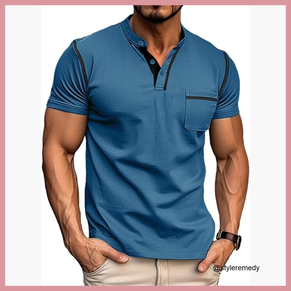 Lightweight Cotton Henley Shirt Short Sleeve T-Shirt Casual